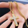 Stainless Steel Splice Cross Pendant Necklace for Men Women Religious Jewelry Accessories with 60cm Chain