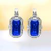 Heavy Industry Luxury High-end Rectangle Red Corundum Pendant Inlaid with High Carbon Diamond Blue Spinel Ring Earrings, Women
