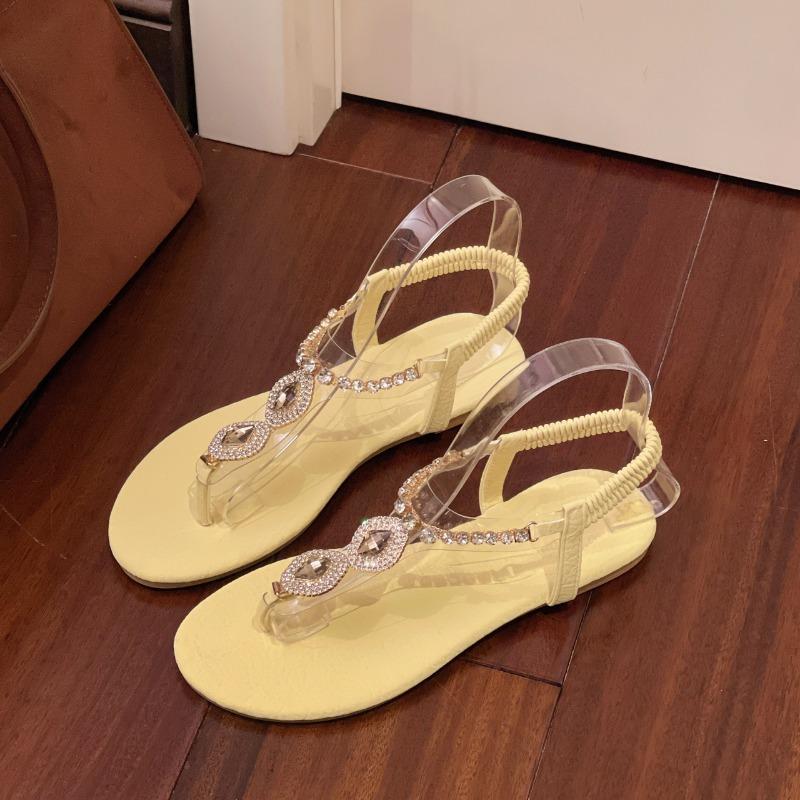 

Large size sandals women s new summer wear flat-bottomed rhinestone herringbone foot beach sandals 43 жовтий