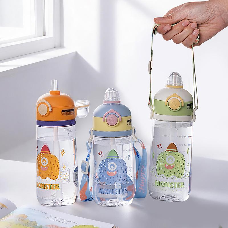 Water Bottle Children's Cute Cartoon Water Cup Tritan Food Grade High Value Double Drink Student Travel Straw Portable Kettle