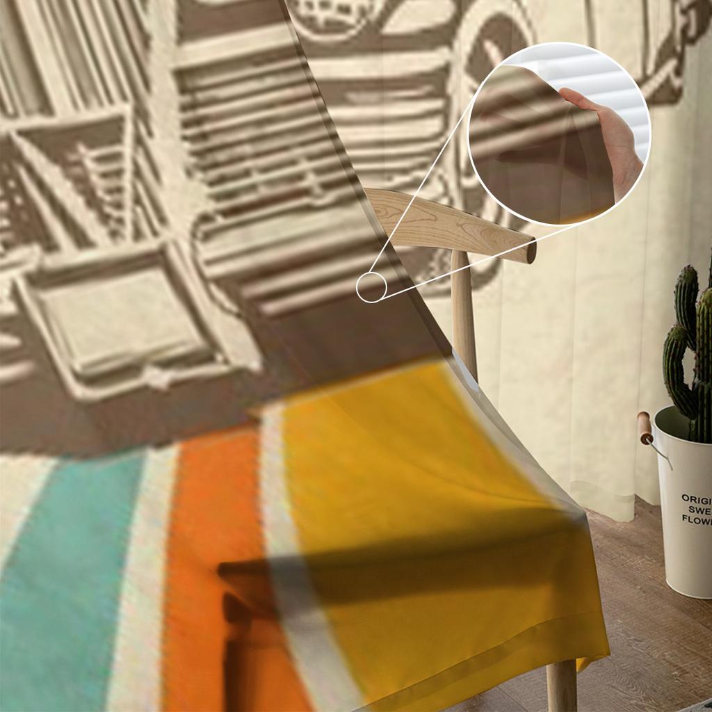 Vintage Car On Retro Sheer Curtains for Living Room Transparent Tulle Window Treatments Bedroom Kitchen Home Decor Veil Drapes