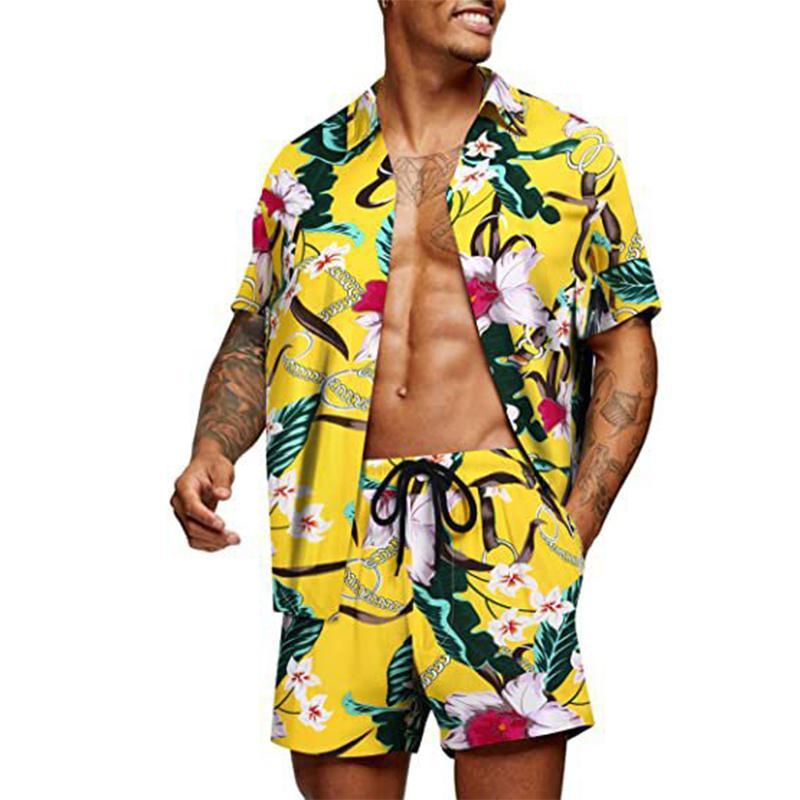 Men's Printed Shirt Sets High Quality Fashion Trend Shorts Hawaiian Style Casual Floral Tops