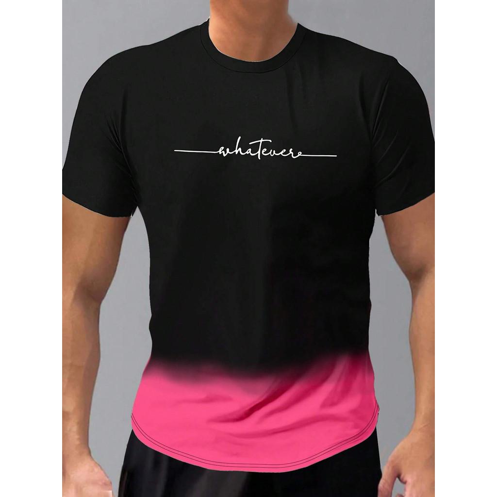 Men's T Shirt Men Clothing Fashion Gradient Letter Printed Harajuku Short Sleeve Tops Tees Summer Casual Sport Men's T-shirt