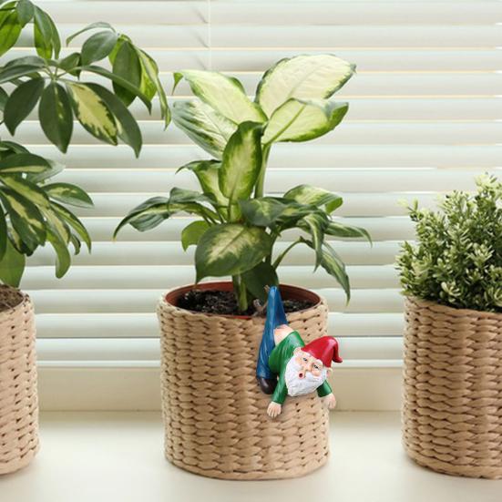 Flowerpot Dwarf Statue Planter Hanging Gnome Figurine Resin Dwarf with Pants Hanging on Branch Ornament for Garden Fence Window Box