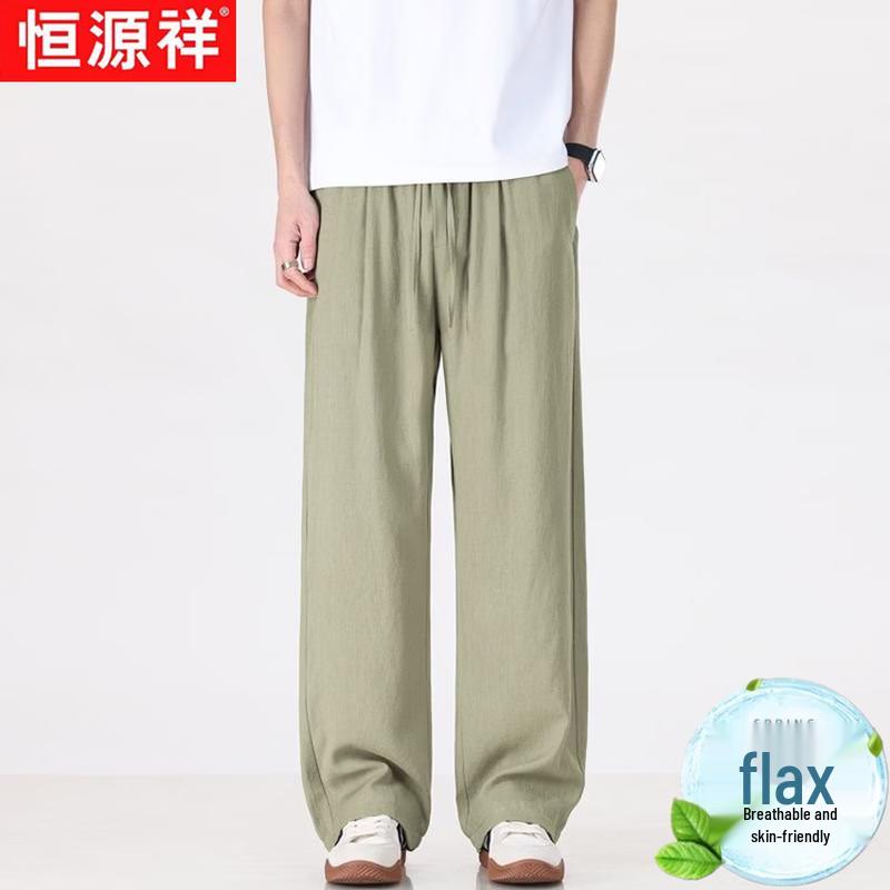 Hangyuanxiang Men s Linen Blend Straight Casual Pants 4XL