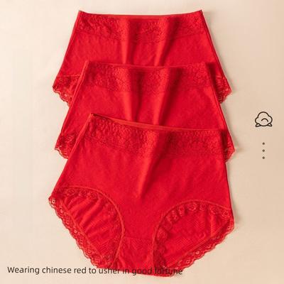 Großformat Damen Neujahr Rote Spitze Baumwolle Hoher Bund Atmungsaktives Bauch-Dreieck Slips