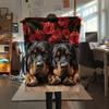Rottweiler and Roses,pattern Flannel Blanket, High quality Comfortable for All Seasons, Home Decor, Warmth and Comfort, Perfect for Gifts.