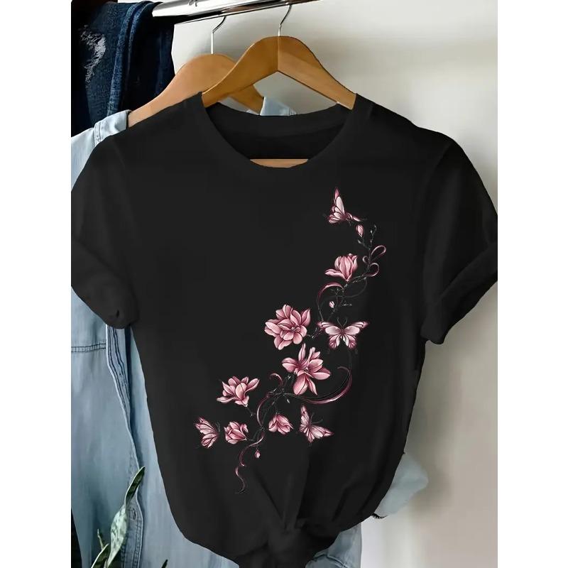 

European Size European Size Women s fashion round - neck T - shirt 4XL чорний