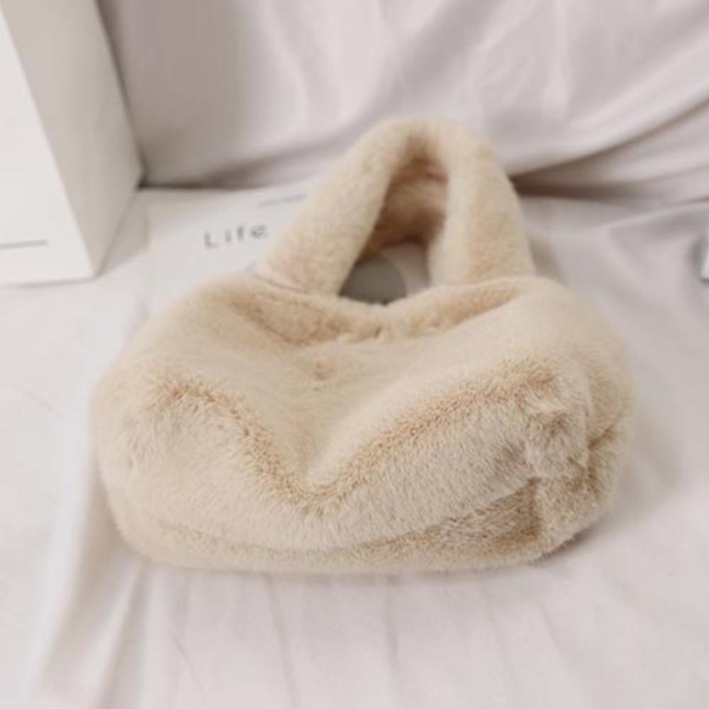 Faux Mink Fur Handbag – Soft Plush Tote, 2 Colors, From Korea