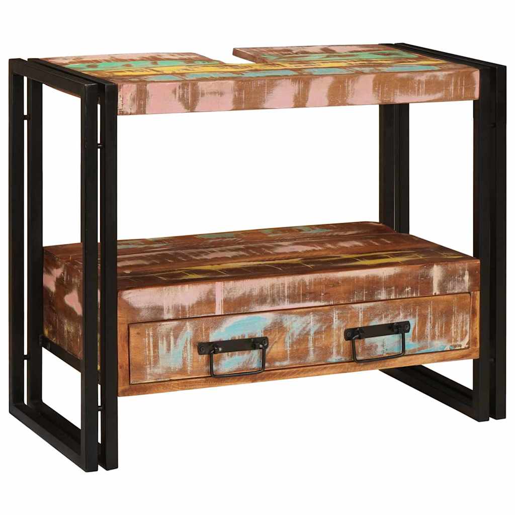 Washbasin Cabinet Multicolored Solid Upcycled Wood