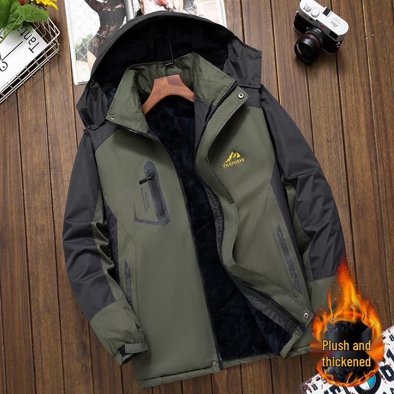 Men's Windproof Waterproof Down Jacket - Velvet-Lined and Insulated Cotton Winter Coat for Cold Protection.