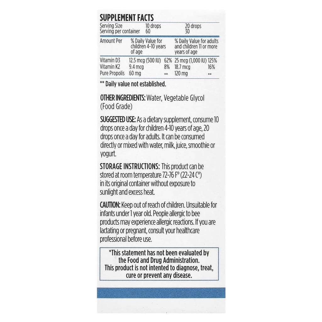 Bee & You, Propolis Wasserlöslich, Vitamin D3 ,+K2, 30 ml(1 fl oz)