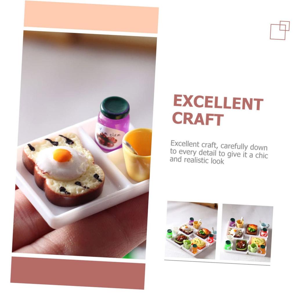 TENDYCOCO Set Miniature Food and Play Toast Miniature Dessert House Breakfast House Food Toast Bread 4-Piece Set, Model, Accessories, Props, Plate,