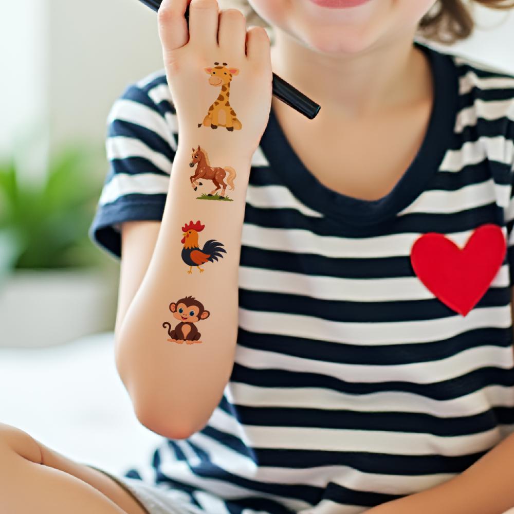 54pcs Kids Cartoon Temporary Tattoo Stickers Waterproof Cute Animal Fake Tatoo Body Art Disposable Semi-Permanent Fake Tattoo