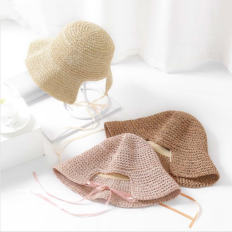 Summer Retro Handmade Crochet Straw Hat Female Folding Sun Protection Cap Girl Beach Sun Hat