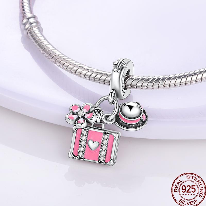 925 Silver Romantic Princess Pink Dress Lipstick Dancing Shoes Charm Beads For 3MM 925 Original Bracelet Jewelry