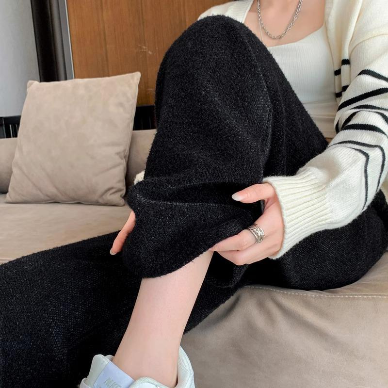 Women's Petite Soft Mink Cashmere Wide-Leg Lazy Casual Pants