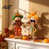 Harvest Festival Party Supplies Standing Fall Scarecrow Decoration, Rustic Halloween Thanksgiving Ornament Indoor Home with Clothes Hat for