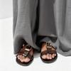 Fashion Metal Buckle Decoration Flat Sandal Women Unique Double Narrow Band Design Flats Summer Sexy Open Toe Holiday Beach Shoe