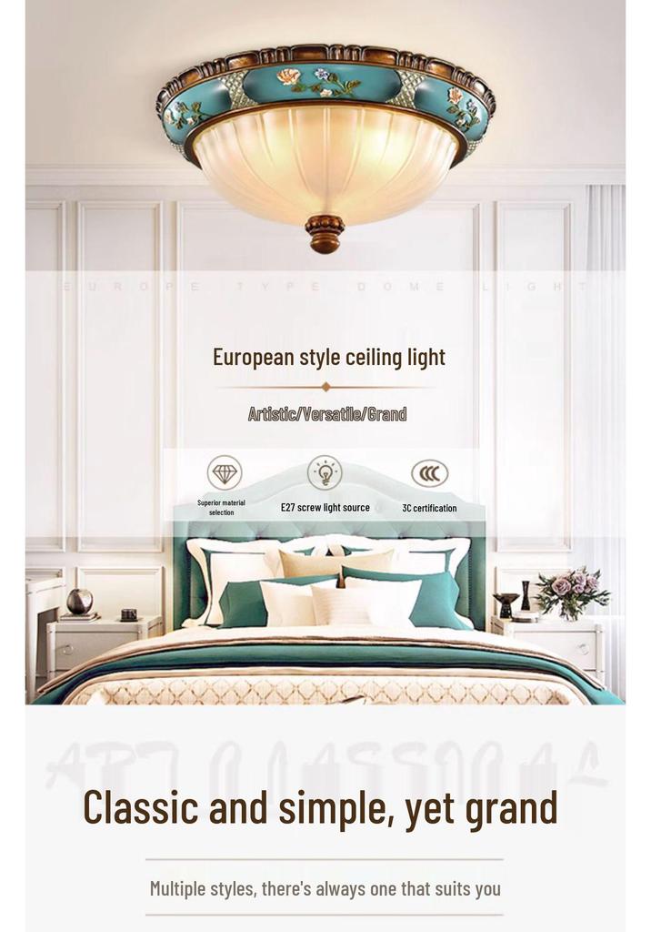 European Retro Dimmable LED Ceiling Light for Hallway, Balcony, or Bedroom