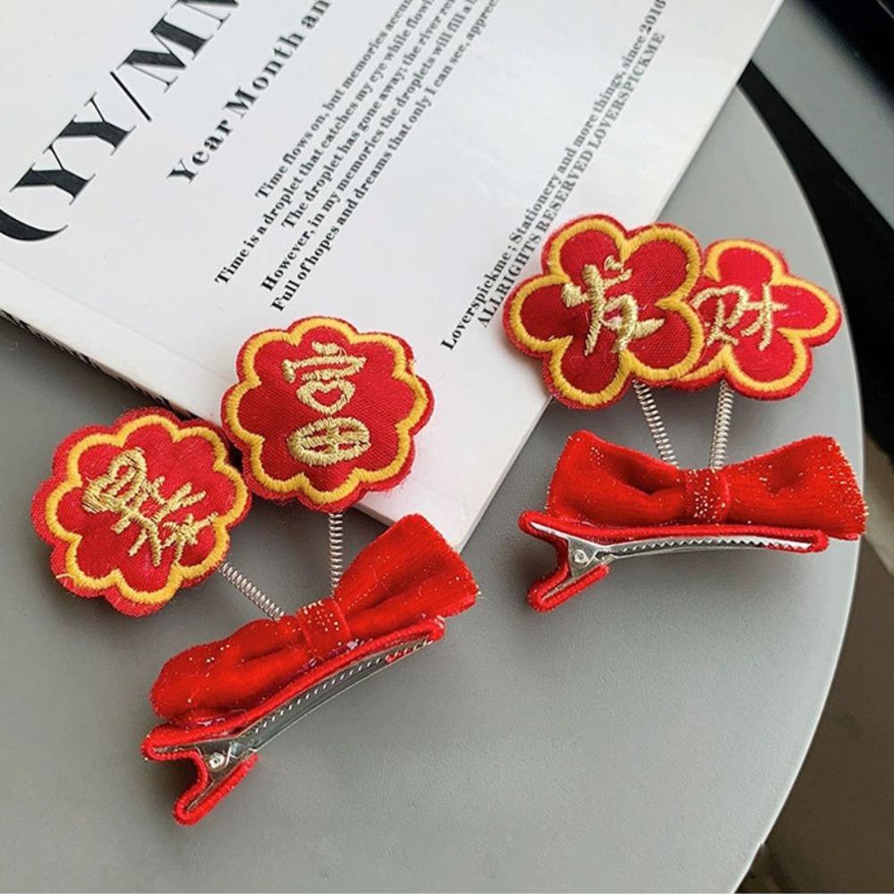 Red Spring Hair Pin Fortune Make a Fortune Hair Clip Fashion Kids' Bangs Clip  Lunar New Year