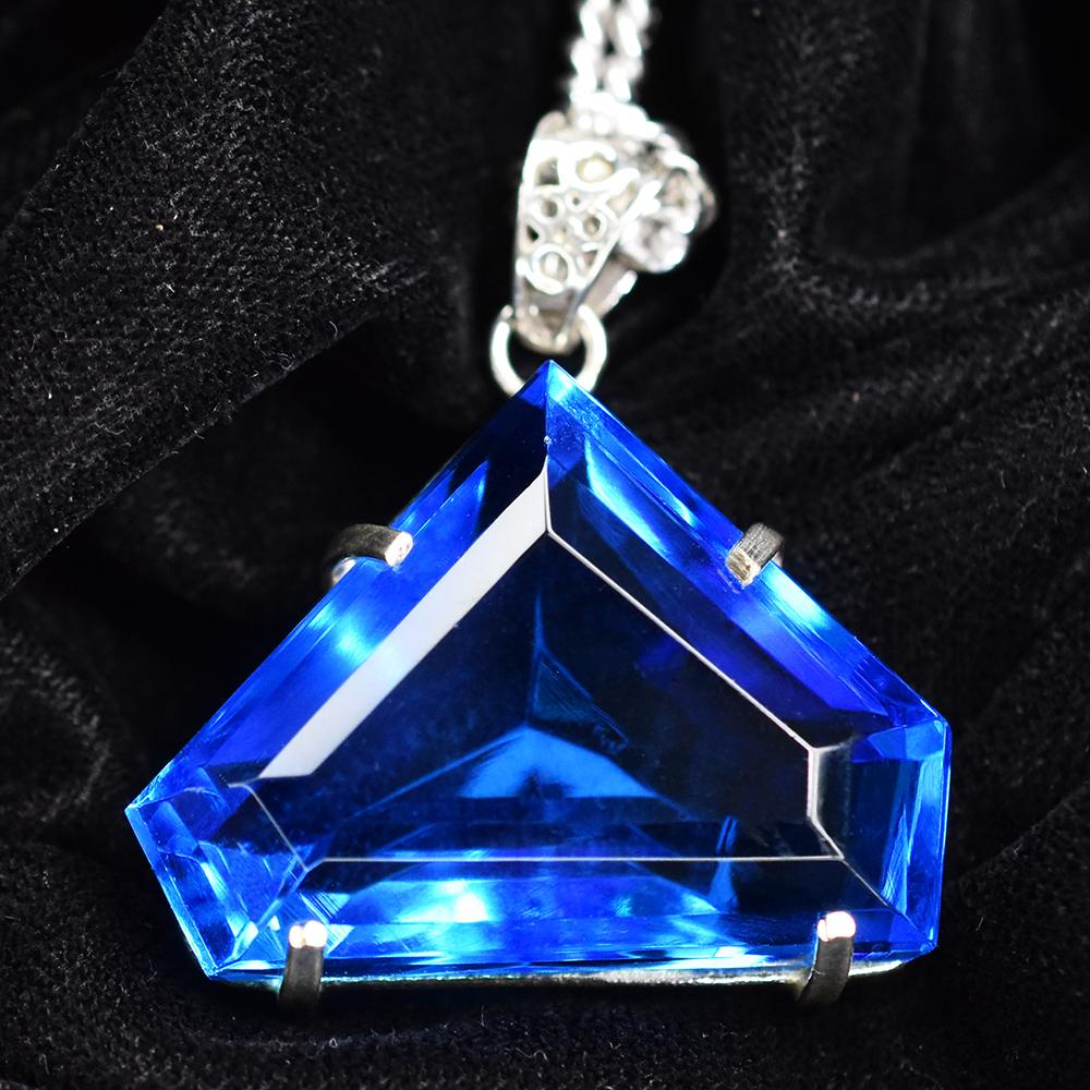 NATURAL Brazilian Blue Topaz 124 Ct Fancy 925 Sterling Silver Pendant