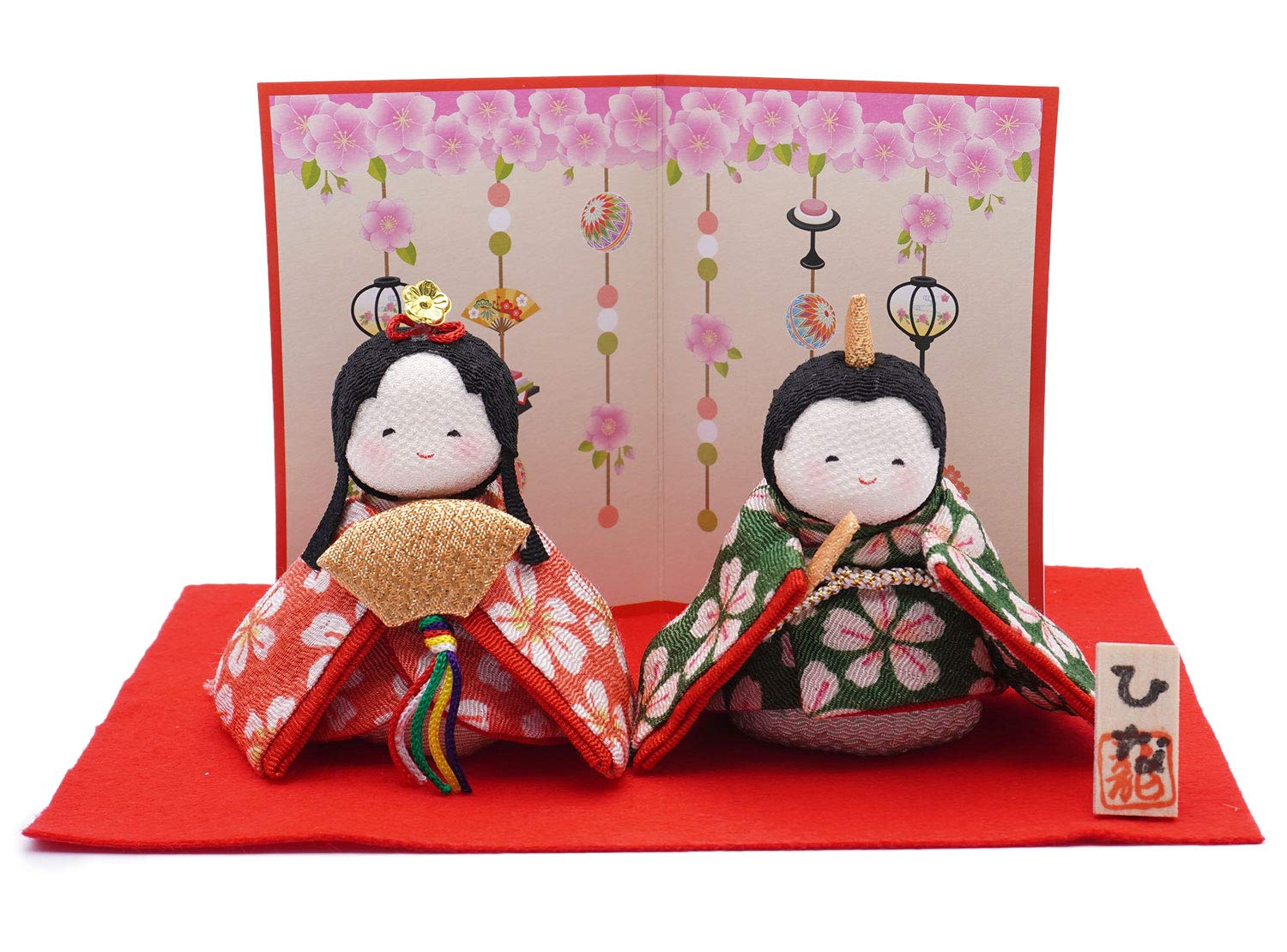 Ryukodo Two Poteri Hina Dolls with Elegant Folding Screen (Ryukodo) (Cherry Blossoms) 1-884