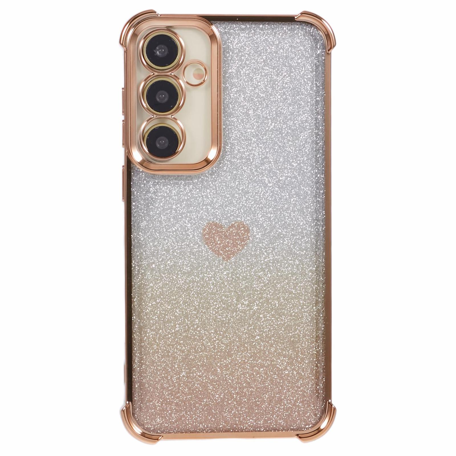 

For Samsung Galaxy A54 5G Phone Case Heart Pattern TPU Glitter Drop-proof Cover Gold