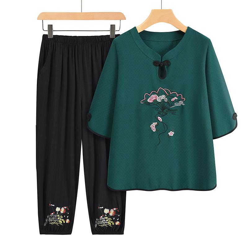 Damski 2-częściowy zestaw piżamowy Koszulki z krótkim rękawem Luźne spodnie Bielizna nocna Odzież wypoczynkowa Zestaw PJS