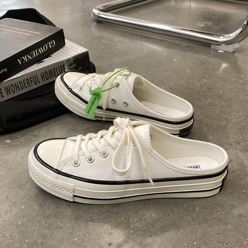 Half-drag canvas shoes female student white shoes versatile 203