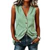 Camiseta sin mangas de verano para mujer con cuello en V, botones al frente, a rayas casual con bolsillo, blusa de corte relajado para uso diario
