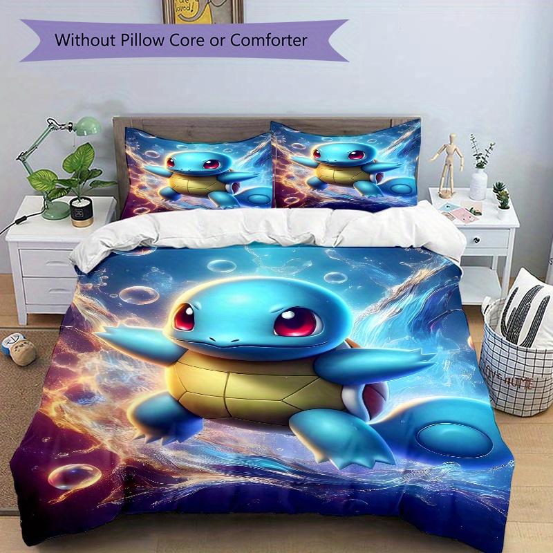 3pcs Squirtle Pokémon Quilt Set Soft and Comfortable Bedroom, Guest Room and Dorm Decor Bedding Set F085