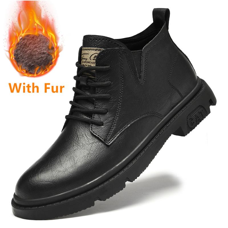 Genuine Leather Man Oxford Shoes Autumn Winter Men Ankle Boots Warm Fur Plus Retro Boots Mens Comfy Leisure Vintage Style Boots
