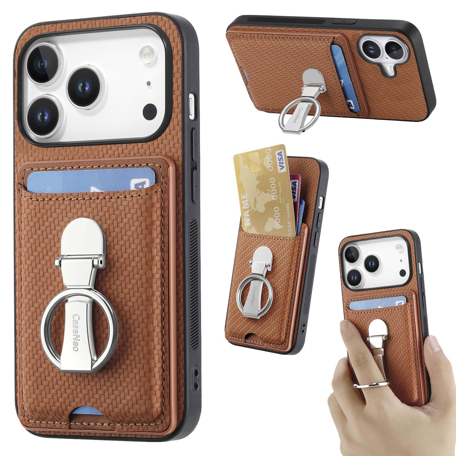 

Foldable Ring Holder Vertical Cards Solt Wallet Leather Case For iPhone 17 Pro Max 16 Plus 15 14 13 12 11 17air 16E Bag Cover iPhone 15 Pro Max коричневий