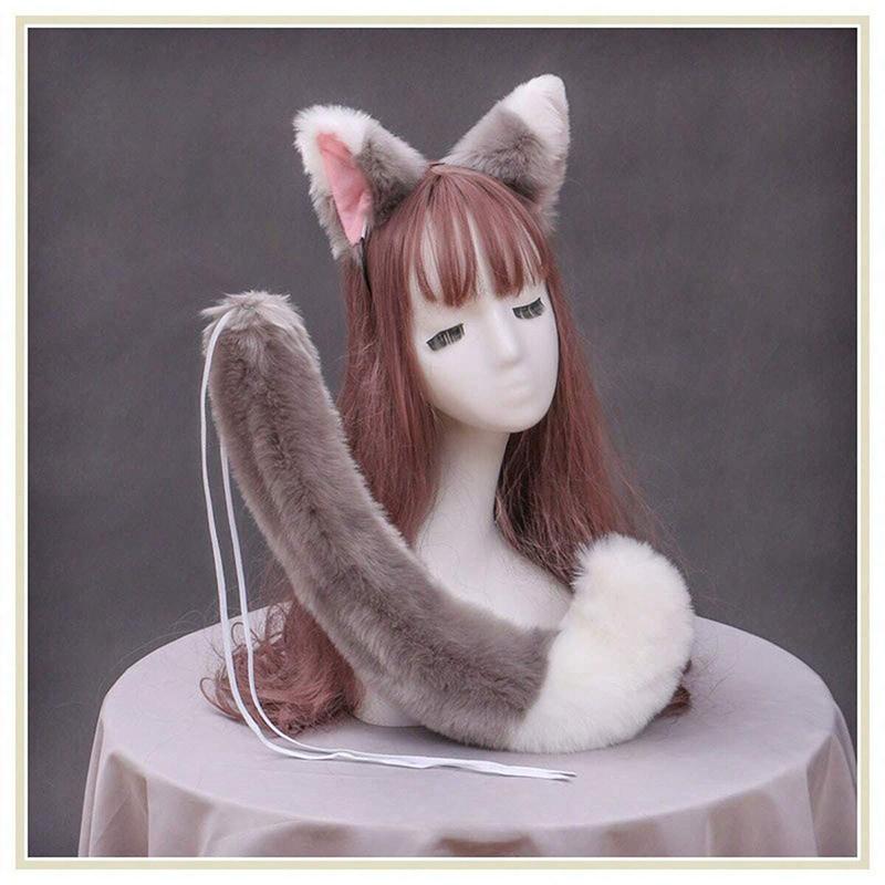 Masker Feest Pluche Kattenoren en Staart Set Schattige Anime Zoete Lolita Pluizige Vosstaart Oren Haarbanden Cosplay Accessoires Bont Rekwisiet