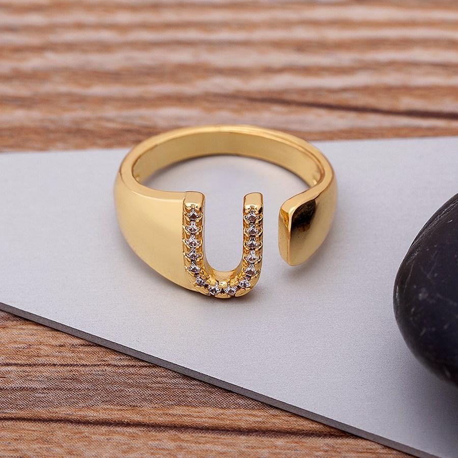 AIBEF New  A-Z Letter Gold Color Metal Adjustable Opening Ring Initials Name For Women Finger Rings Party Crystal Jewelry