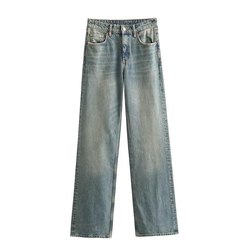 2024 Frühling Retro Straight-Leg Weite Denimhose für Damen - Schlankmachend, Bodenlang, Europäischer & Amerikanischer Stil