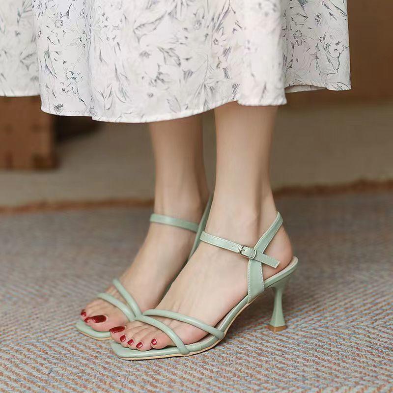 

One word with open-toed sandals for women, thin heels are not tired, princess style 2025 soft sole versatile, evening breeze with skirt for women 39 зелёный