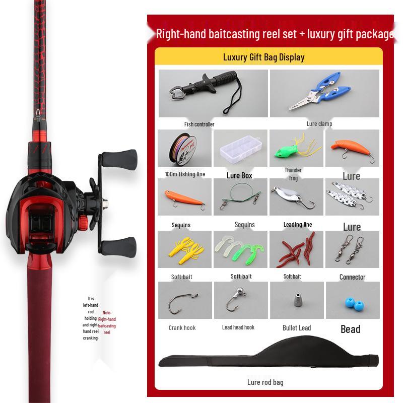 Red ML Power Long Cast Baitcasting & Spinning Rod Set with Integrated Handle