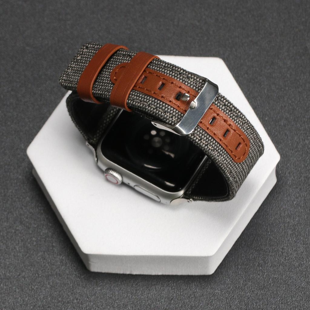 Watch Strap for Apple Watch Series 10 Ultra 9 8 7 SE 6 5 4 3 2 1 46mm 49mm 45mm 44mm 42mm Canvas+Genuine Cow Leather Band