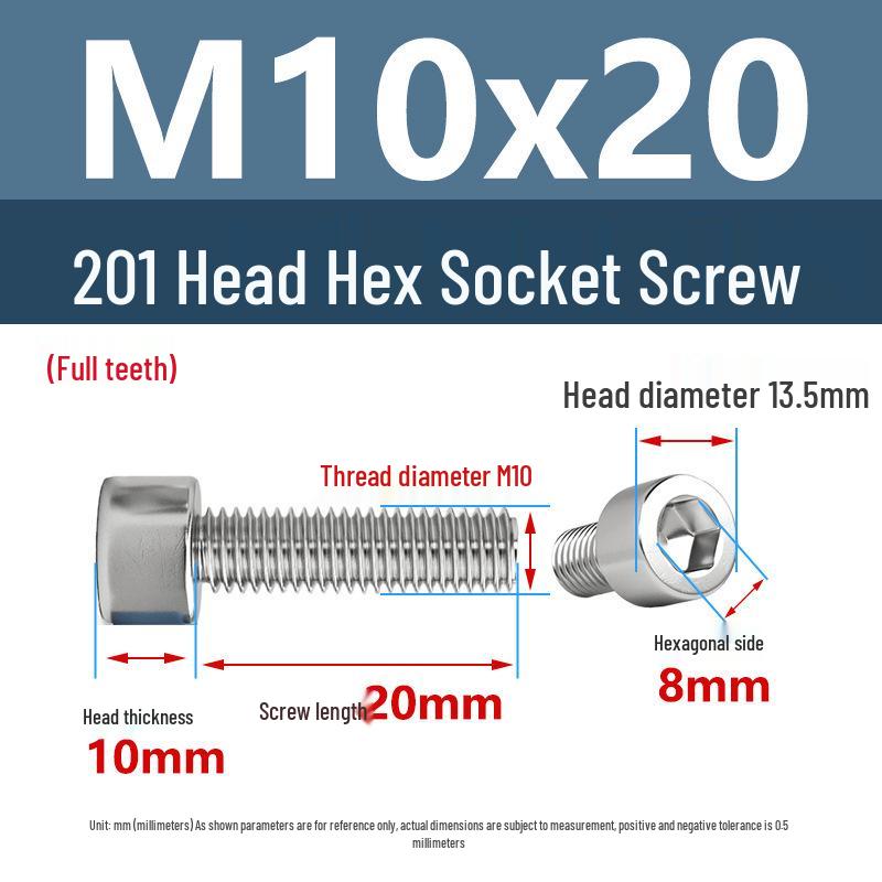 Yigu 201 Stainless Steel Cup Head Hexagon Screws and Bolts - M3, M4, M5, M6