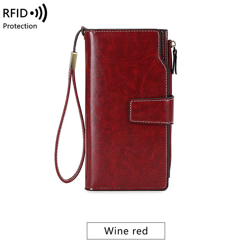 

RFID-щетка для защиты от кражи, женский ретро-кошелек с тремя отделениями, с ремешком на запястье, многофункциональный карманный держатель кредитных карт