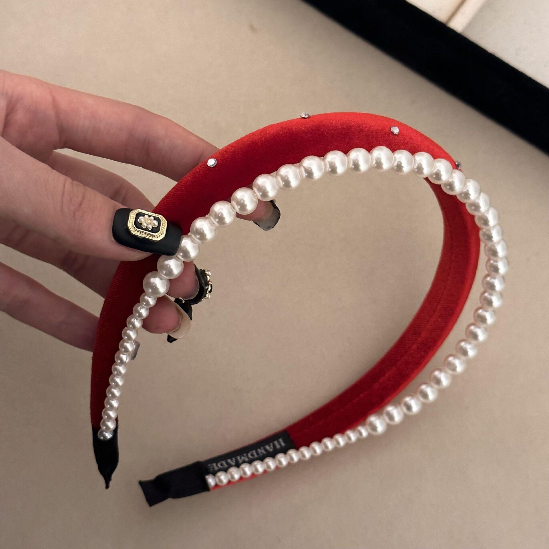 

1 шт. Новый китайский жаккардовый высокий топ с жемчугом, губкой, тонкий обруч для волос для женщин, маленькая свежая повязка на голову