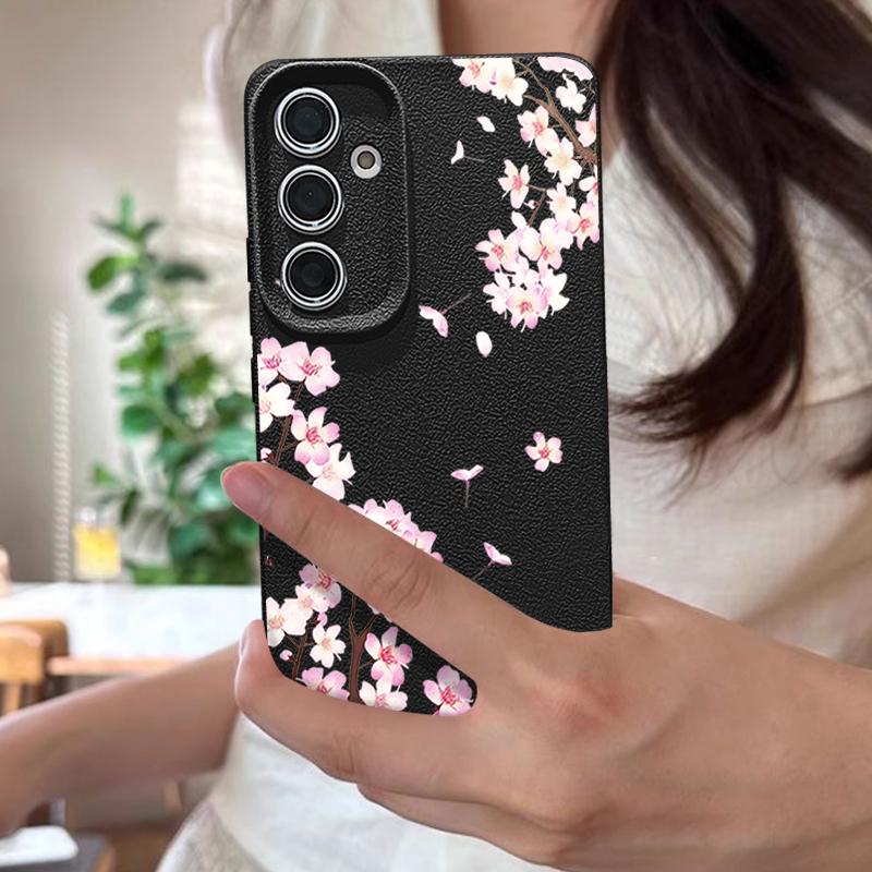 Custodia Floreale Fiori di Pesco Rosa Per Samsung S26 S25 S24 Ultra S23 S22 S21 FE A15 A16 A17 A26 A35 A36 A37 A54 A55 A56 A57 5G Copertura con Texture in Pelle