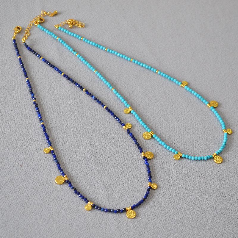 

Retro Lapis Lazuli & Turquoise Beaded Gold Coin Pendant Necklace