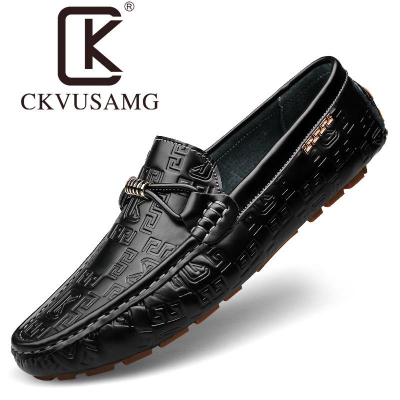 Men s leather beanie shoes men s autumn and winter trend soft surface soft sole breathable driving shoes green 38
