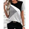 3D Printed Pattern T-shirt, Summer and Spring Short Sleeved Round Neck Casual Top, Women's Clothing