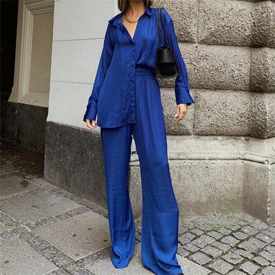 Fashion Two-piece Pant Sets 2022 Spring Women Lapel Long Shirts and Wide Leg Pants Suits Casual Loose Solid Matching Sets