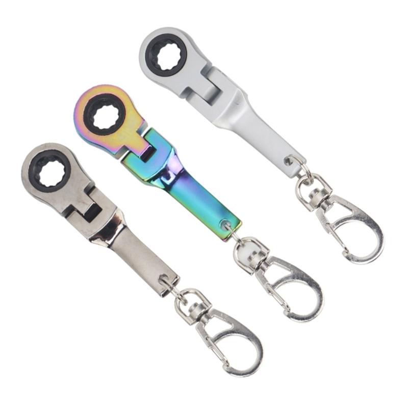 Flexible 10mm Ratchet Wrench Metal Keychain with 180 Degree Flexible Rotation Head for Fastening Application