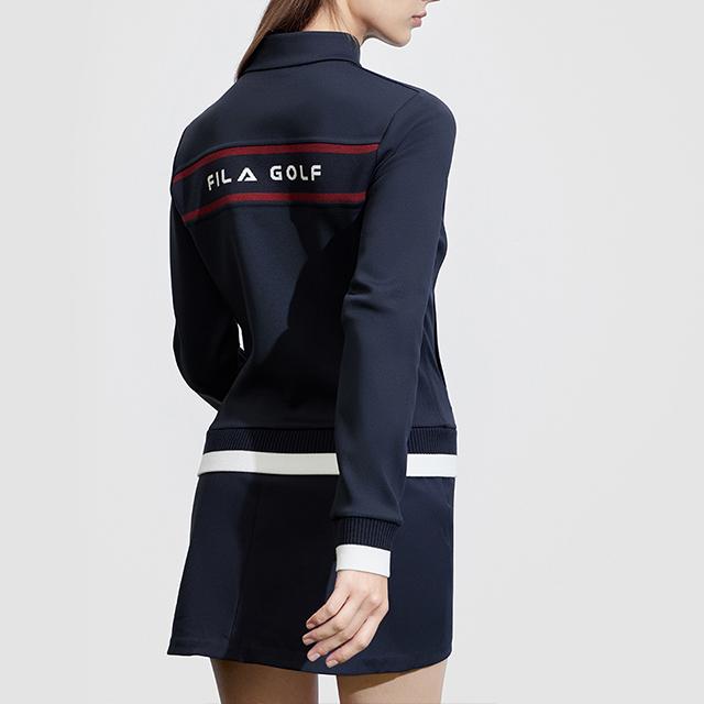 FILA Golf Series Retro Sports Stand Collar Letter Print Knitted Jacket Women Jacket Legendary-Blue A11W415503F-NV